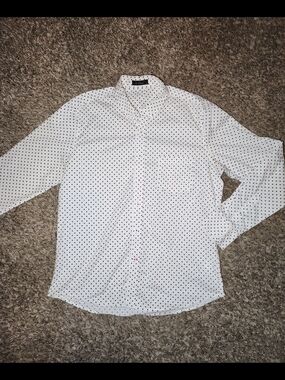 Women's White Polka Dot Button-Up Shirt